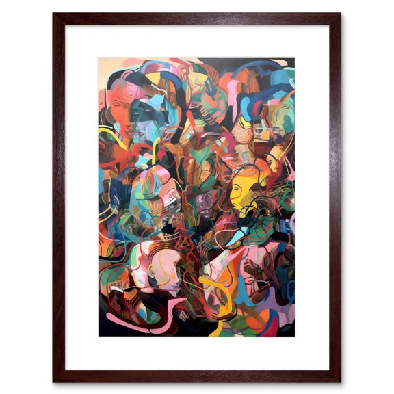 Human Relationships Multicoloured Abstract Crowd Artwork Framed Wall Art Print 9X7 Inch