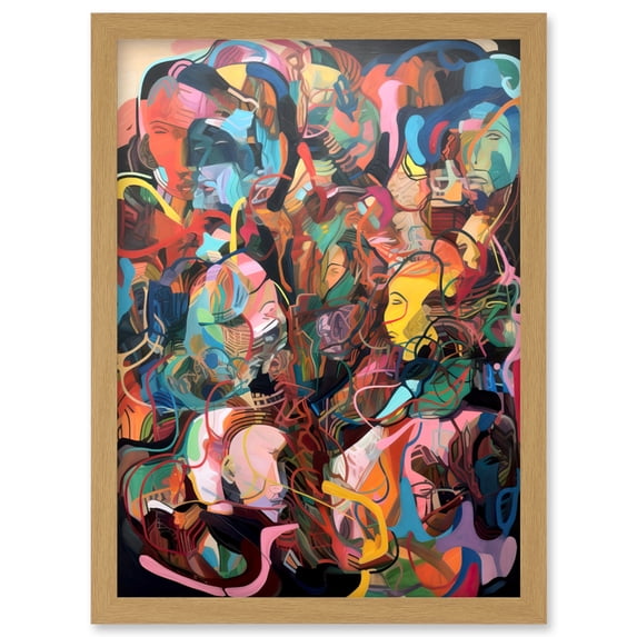 Human Relationships Multicoloured Abstract Crowd Artwork Framed Wall Art Print A4