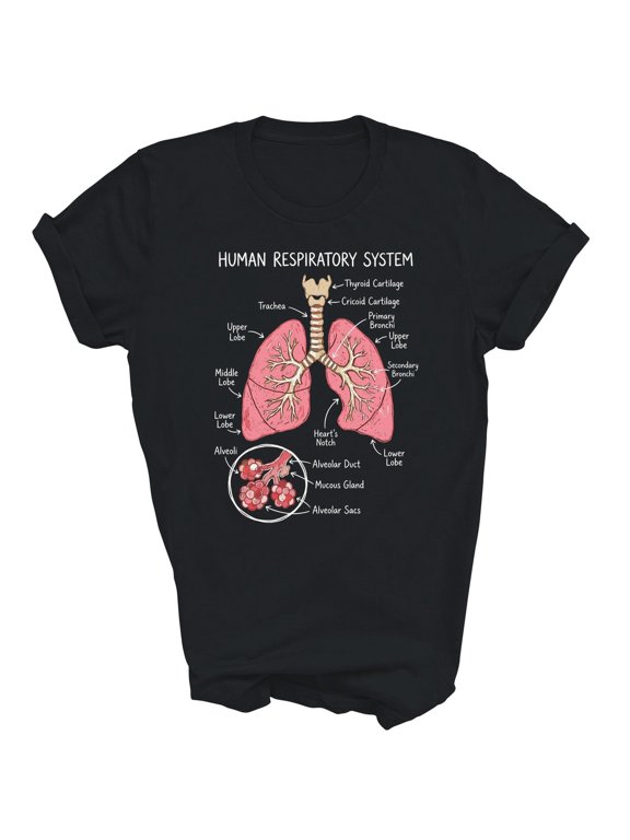 Human Respiratory System Printed Tee Shirt Great Gift for Men and Women