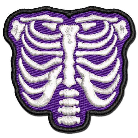Human Ribcage Skeleton Bones Spooky Halloween Applique Multi-Color Embroidered Iron-On Patch - 2.0 Inch Mini