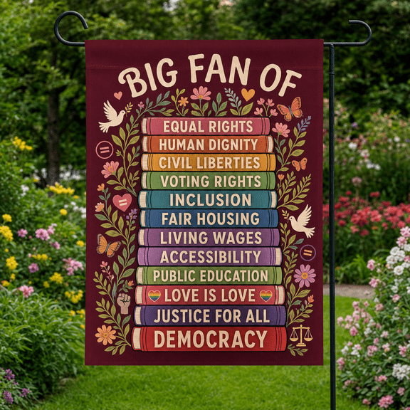 Human Rights Book Stack Burgundy Garden Flag Equality Yard Decor