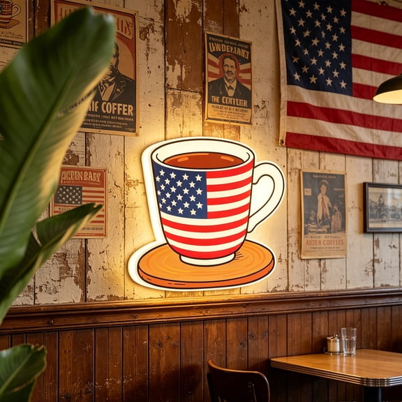 Human Sensor Wall Light, Independence Day Coffee Shaped Rechargeable Night Light with Motion Sensor, Warm White LED Battery Operated for Hallway Bedroom Entryway Decor, 6.88x5.90 Inches