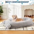 thumbnail image 1 of Human Size Dog Bed, 71''x45''x12'' Human Size Dog Bed with Blanket, 2 Side Storage Pockets and Portable Handle, Removable Cover, Luxury Faux Fur Large/Medium Size Dogs Beds for People, 1 of 7