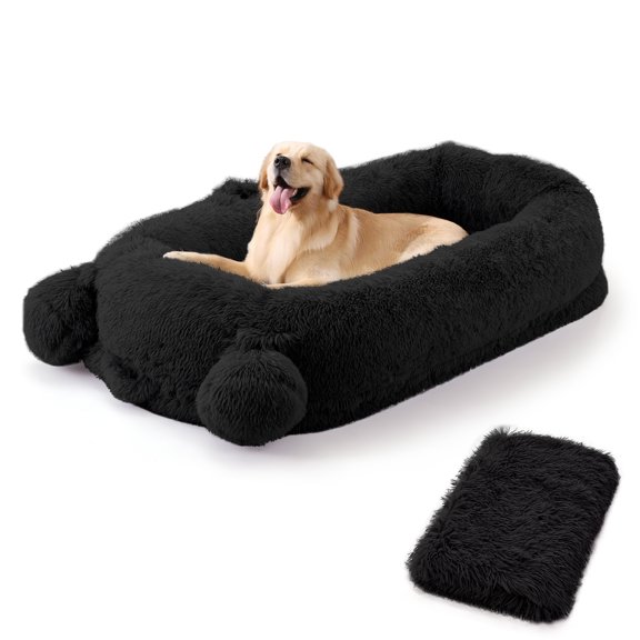 Human-Sized Orthopedic Dog Bed for Adults & Pets, 71"x45"x12" Extra Large Cuddly Faux Fur Bean Bag Sofa