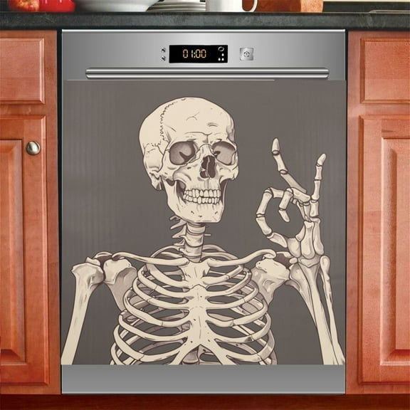 Human Skeleton Dishwasher Magnetic Refrigerator Magnet Cover Kitchen Art Panel Decal Sticker Home Decorative 23"x26"