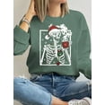 thumbnail image 1 of Human Skeleton Print Halloween Shirt Long Sleeve Shirts For Women Green One-Piece, 1 of 4