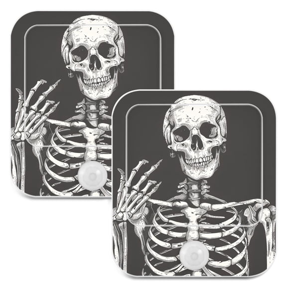 Human Skeleton Skull 2 Pack LED Motion Sensor Night Light Plug into Wall Auto Dusk to Dawn Adjustable Brightness for Kids Bedroom Hallway Nursery Room
