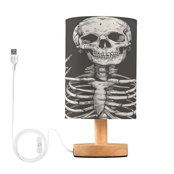 Human Skeleton Skull Bedside Table Lamp Desk Warm Lights with USB Charging Port Cylinder LED Lamps for Bedroom Living Room Office