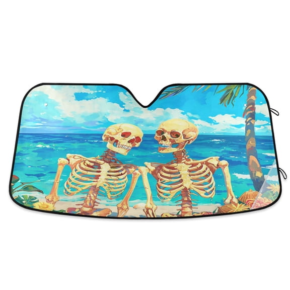 Human Skeleton on Beach Car Windshield Sun Shade Foldable Car Front Window Visor Heat and UV Protection 53x23.5