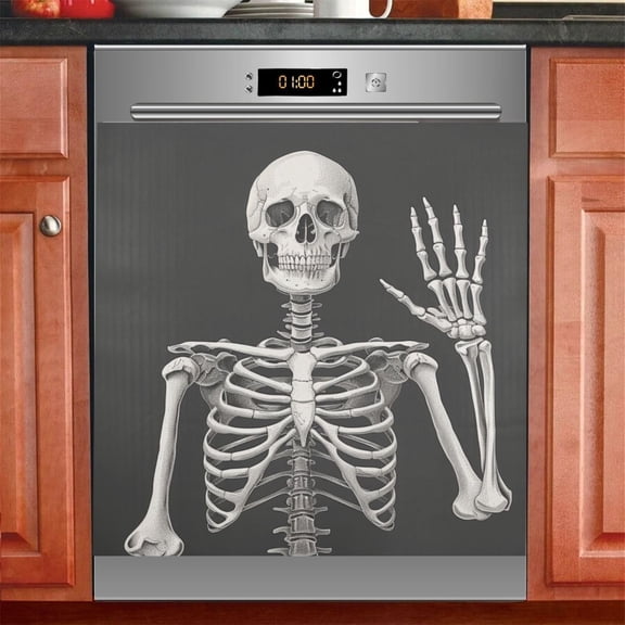 Human Skeleton with Hand Dishwasher Magnetic Refrigerator Magnet Cover Kitchen Art Panel Decal Sticker Home Decorative 23"x26"