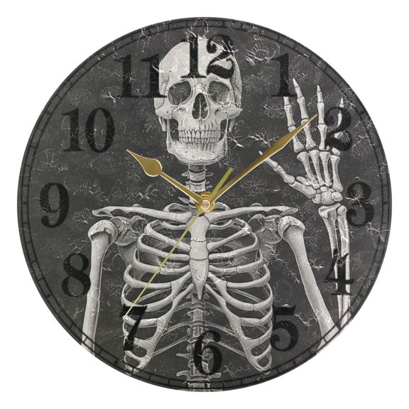 Human Skeleton with Hand Silent Wall Clock 10" Non-Ticking Battery Clock
