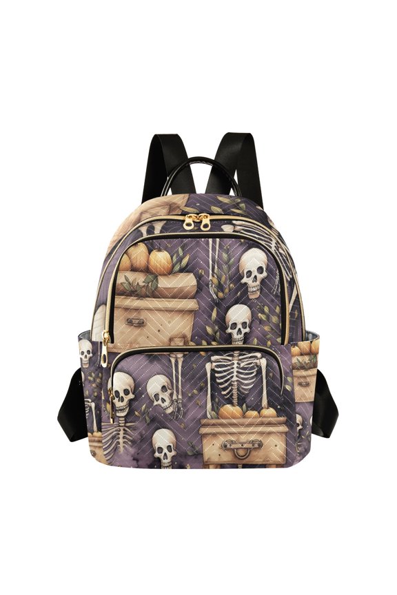 Human Skeleton with Pumpkins Travel Laptop Backpack Casual Daypack Lightweight Bookbag Compartment for Business