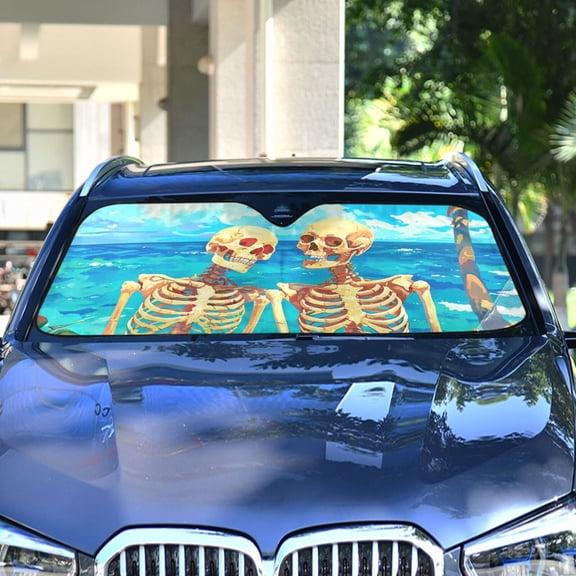 Human Skeletons Sea Flowers Automotive Front Car Windshield Sun Shade Reflector Foldable for Front Fit for Cars Truck SUVs