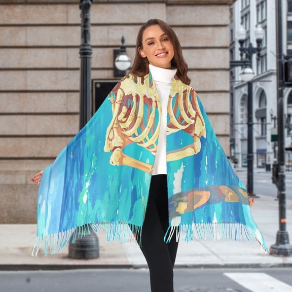 Human Skeletons Sea Flowers Winter Scarf for Women Fashion Warm Long Soft Blanket Scarves Gifts