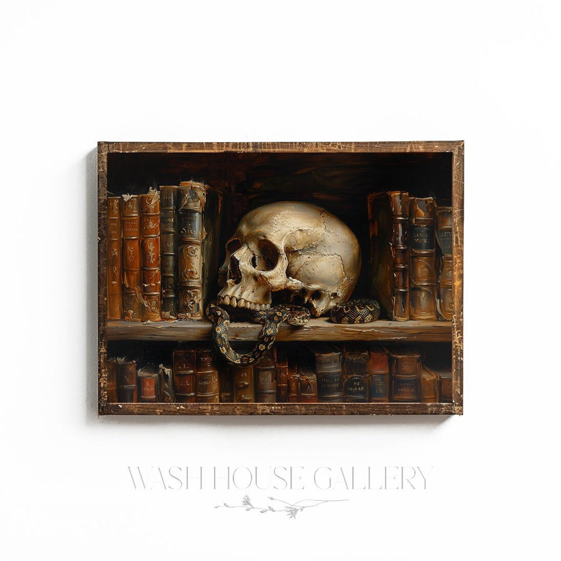 Pythonr Skull Human Skull And Snake Wall Art Print, Dark Academia Witchy Book Room ...