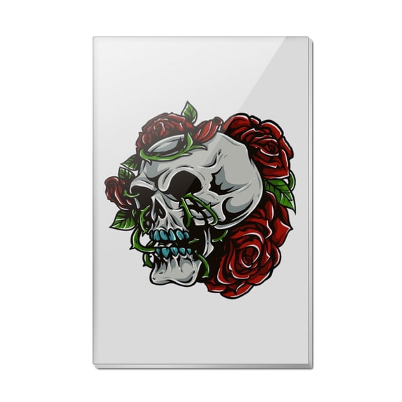 Human Skull Roses Life and Death Rectangle Acrylic Fridge Refrigerator Magnet