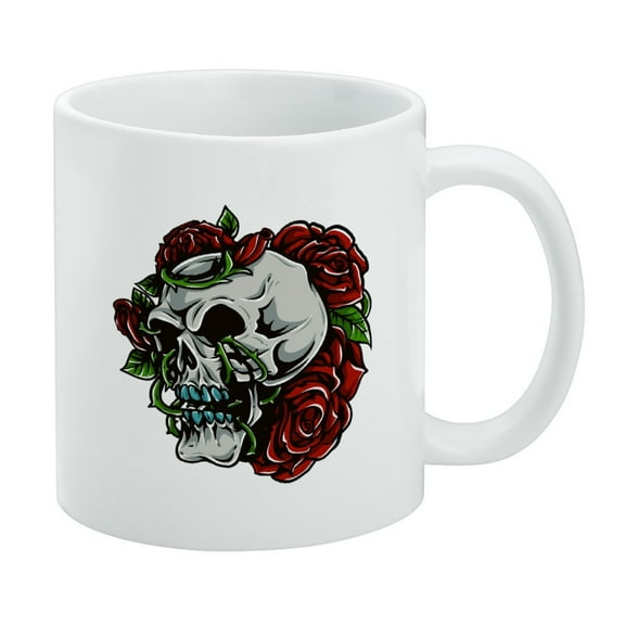 Human Skull Roses Life and Death White Mug