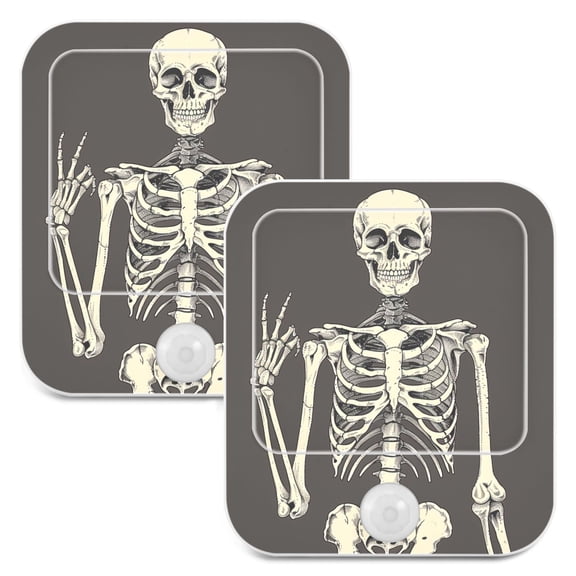 Human Skull Skeleton 2 Pack LED Motion Sensor Night Light Plug into Wall Auto Dusk to Dawn Adjustable Brightness for Kids Bedroom Hallway Nursery Room