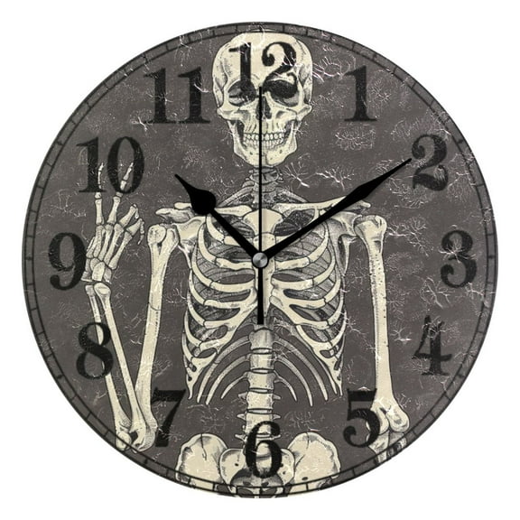 Human Skull Skeleton Silent Wall Clock 10" Non-Ticking Battery Clock