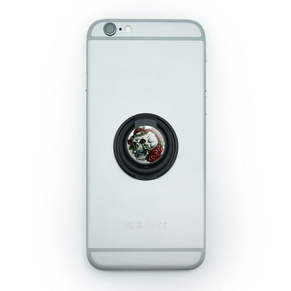Human Skull Vines and Roses - Skeleton Flowers Mobile Phone Ring Holder Stand
