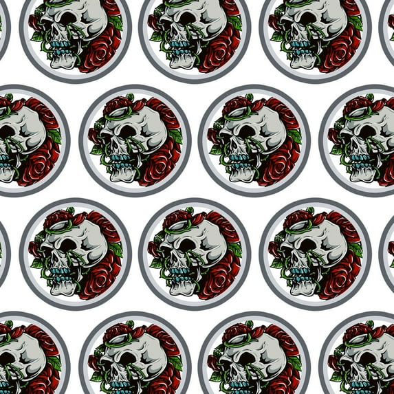 Human Skull Vines and Roses Skeleton Flowers Premium Gift Wrap Wrapping Paper Roll