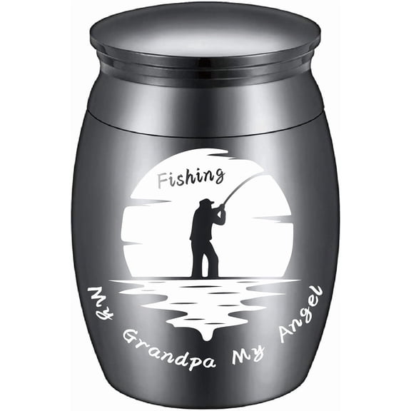 Human Small Keepsake Urns for Human Ashes Mini Cremation Urns Stainless Steel Memorial Ashes Holder Share Urn Miniature Burial Funeral Jar 1.6 x 1.2Inch(Silver)-My Grandpa My Angel Fishing DIY