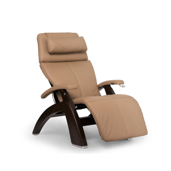 Human Touch PC-420 Classic Manual PLUS Perfect Chair Series 2 Dark Walnut Wood Base Zero-Gravity Recliner - Sand Top Grain Leather - In-Home White Glove Delivery
