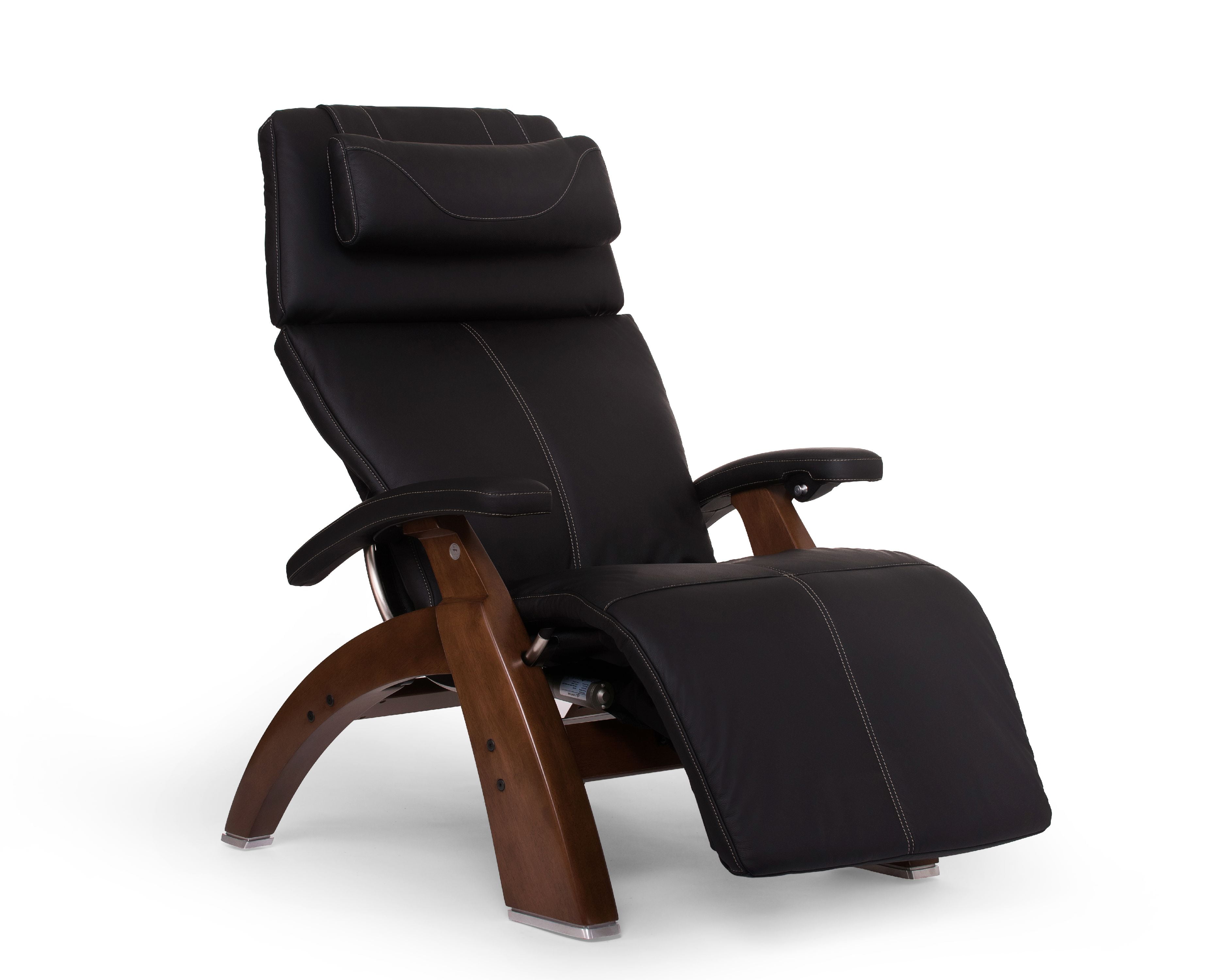 Human Touch PC-610 Omni-Motion Perfect Chair Series 2 Power Recline Walnut Wood Base Zero-Gravity Recliner - Black SoftHyde Vinyl - In-Home White Glove Delivery