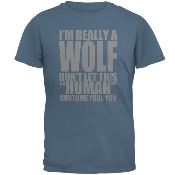 Human Wolf Costume Mens T Shirt Indigo Blue MD