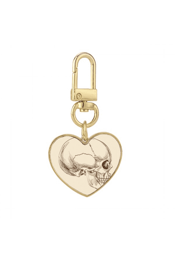 Human l Profile Drawing Gold Heart Keychain Metal Keyring Holder