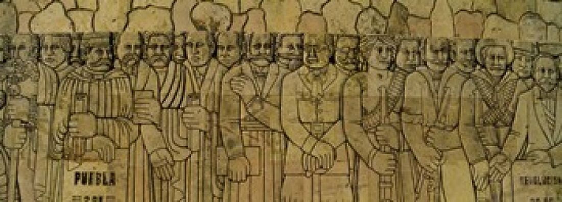 Human representations carving on the wall Monumento a la Patria Merida Yucatan Mexico Canvas Art - Panoramic Images (36 x 13)