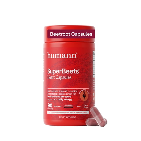 Humann SuperBeets Beet Root Capsules Quick Release 1000mg, Helps Support Nitric Oxide Production, Blood Pressure Support, Heart Health, Contains Non-GMO Beetroot Powder, Studied Antioxidants, 90 Ct