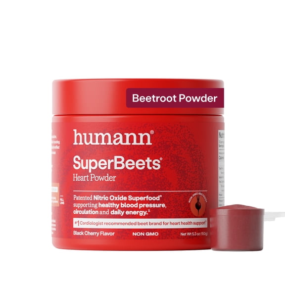 Humann SuperBeets Beet Root Powder - Non-GMO Beetroot Superfood - Nitric Oxide Supplement for Heart Health, Nitric Oxide Powder for Circulation & Blood Pressure Support - Black Cherry, 30 Servings