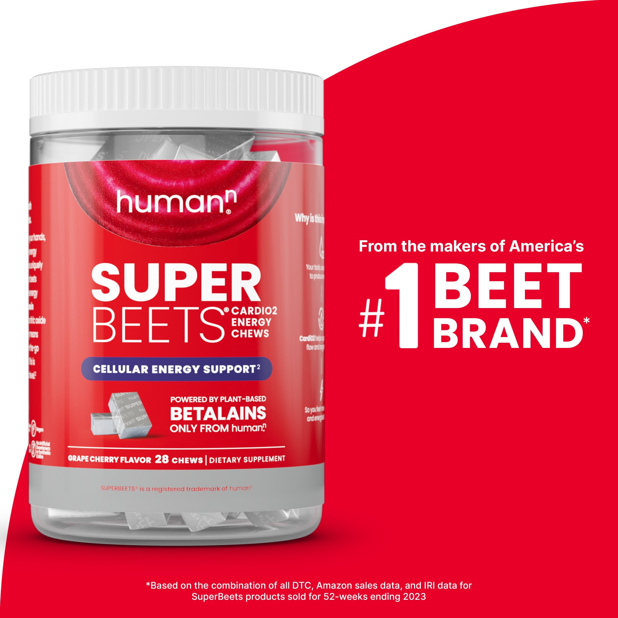 HumanN SuperBeets CardiO2 Energy Chews, Grape Cherry Flavor, 28 Count