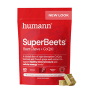 Humann SuperBeets 3-in-1 Heart Chews - 3x Absorption CoQ10 - Plus Beetroot & Grape Seed Extract, Blood Pressure Support, Support Healthy Blood Flow, Circulation, 60 Count