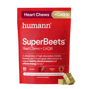 Humann SuperBeets 3-in-1 Heart Chews - 3x Absorption CoQ10 - Plus Beetroot & Grape Seed Extract, Blood Pressure Support, Support Healthy Blood Flow, Circulation, 60 Count