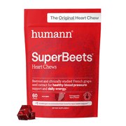 Humann SuperBeets Heart Chews, Beet Root Powder Support Energy Supplement, Nitric Oxide and Blood Pressure Support, Grape Seed Extract & Non-GMO, Heart Health, Pomegranate Berry Flavor, 60 Count