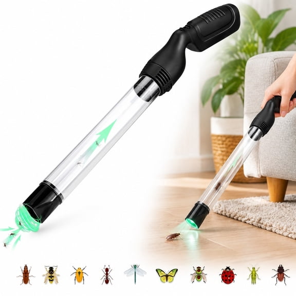 Humane Bug Vacuum, Battery Powered Long Nozzle Insect Sucker Tool with Integrated LED for Spiders, Cockroaches, Stink Bugs