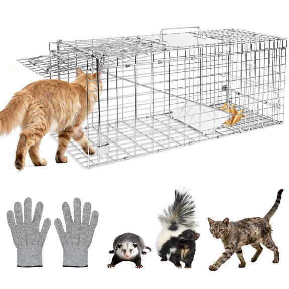 Humane Live Animal Trap Cage 32"  13"  11",Heavy-Duty Live Catch Cage for Raccoon, Squirrel, Stray Cats, Groundhogs, Armadillos, Opossums, Rabbits, Skunk, Mole, Small Wildlife Control