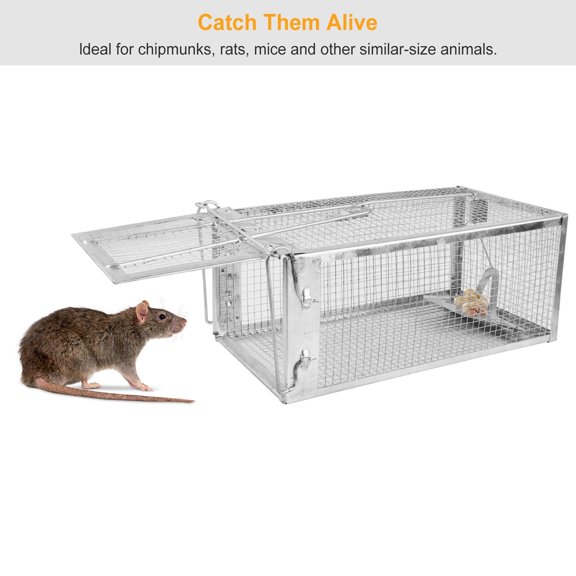 Humane Live Animal Trap Cage, Galvanized Iron Rodent Trap for Mice Rats Voles, Indoor Outdoor Small Rodent Control  RLB