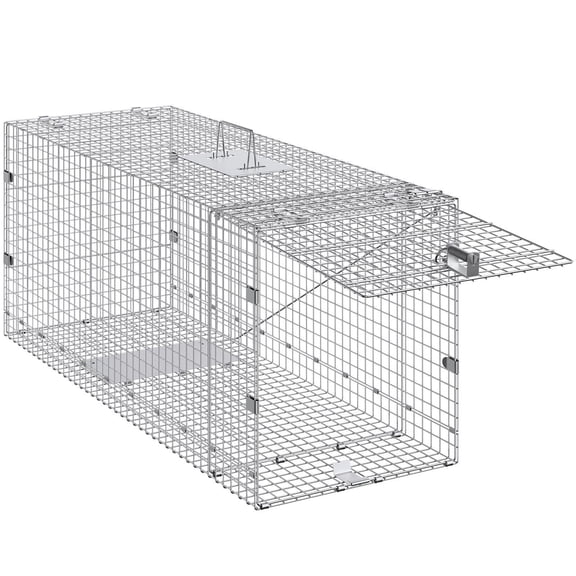 Humane Live Animal Trap Foldable Galvanized Iron 50x20x26 Inches Handle for Stray Dogs Armadillos Raccoons Groundhogs Foxes