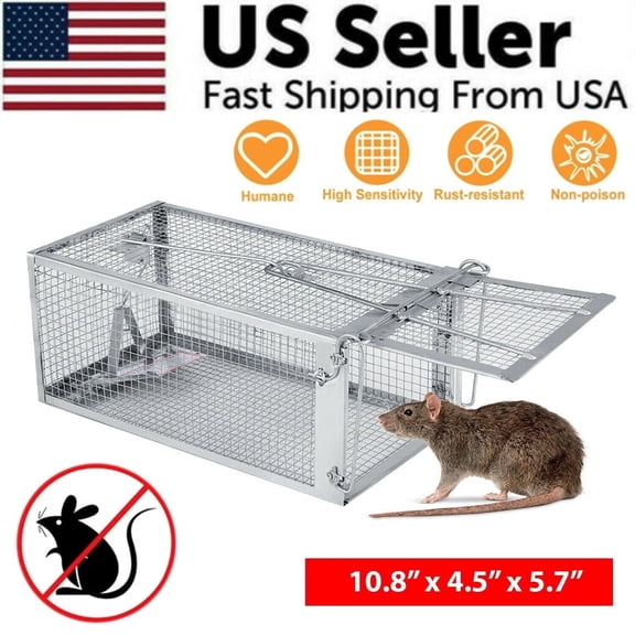 Humane Live Mouse & Rat Trap Cage, Reusable Rodent Catcher with Sensitive Trigger Door, No-Kill Safe Pest Control Solution for Indoor & Outdoor Use, Home Garage Garden Farm, Durable Metal Mesh Constr