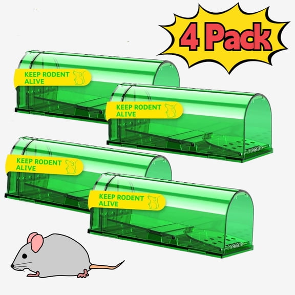Humane Live Mouse Trap, Reusable Clear Green Rodent Catch and Release Trap, No Kill Mice Catcher Safe for Home Indoor & Outdoor, Easy to Clean Rat Trap for Small Rodents