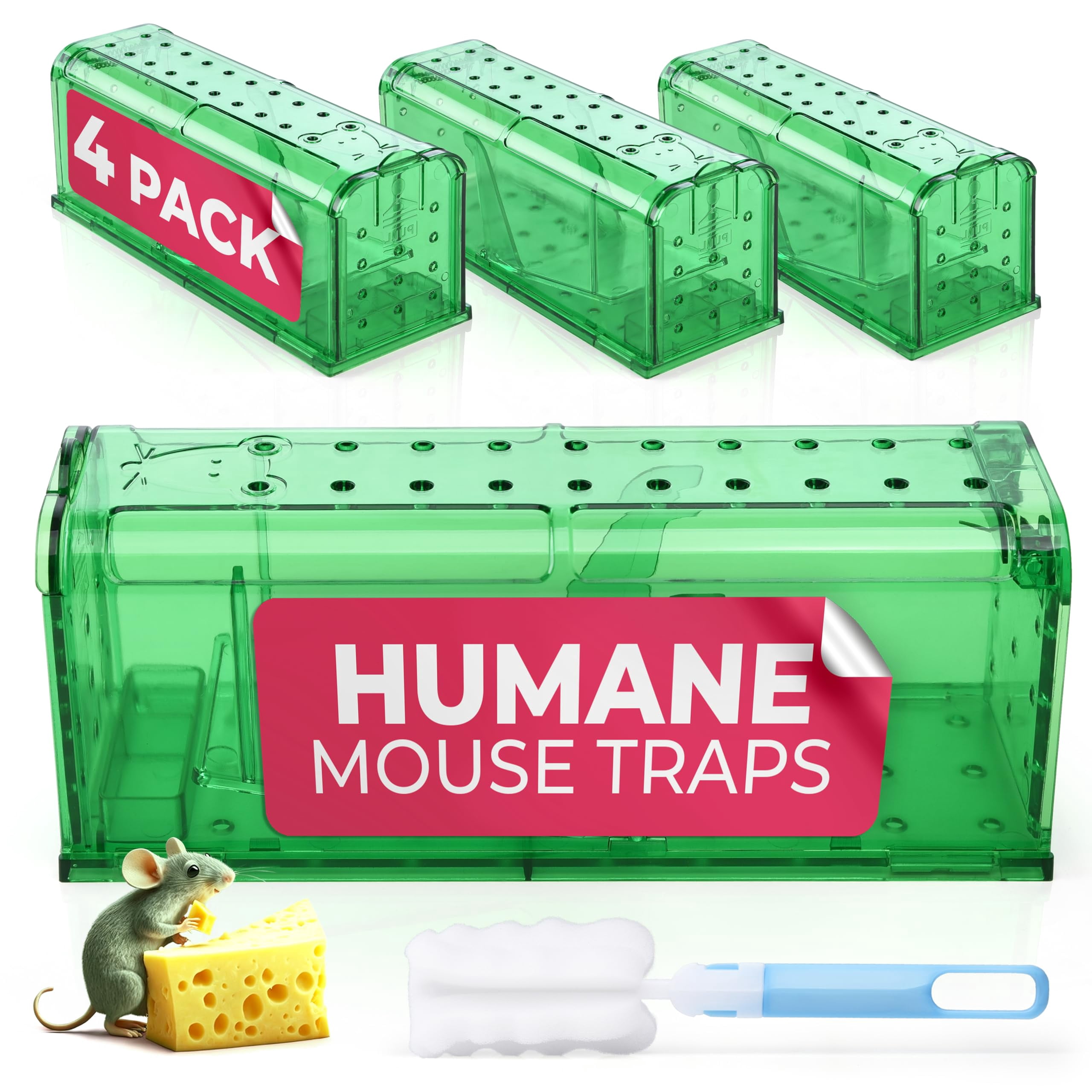 Humane Mouse Pack Of 4 - No Live Traps Indoor For Home Use Reusable Rodent House  Safe & Effective Rat Outdoor Mice Control With Cleaning Brush