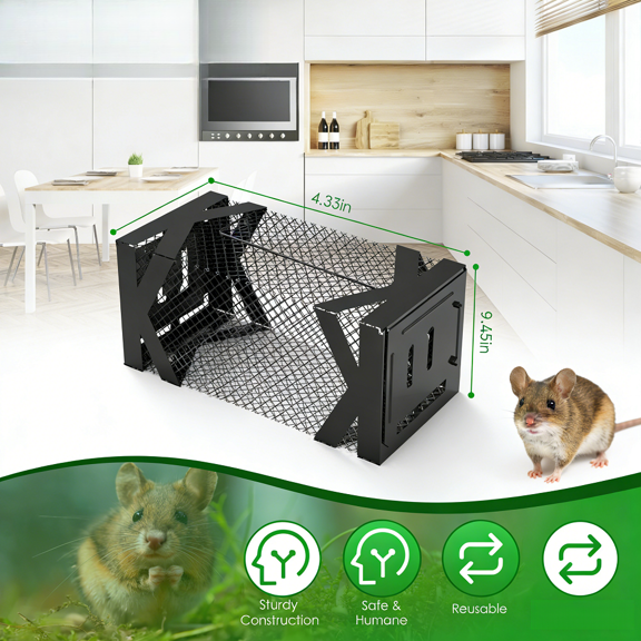 Humane Mouse Trap Cage Non Lethal Live Catch Rodent Trap Heavy Duty Metal Reusable Mouse Catcher for Mice Voles Hamsters Indoor Outdoor Pest Control Easy Release Pet Safe Home Garage Garden