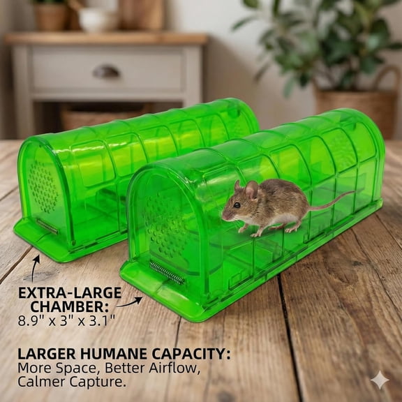 Humane Mouse Trap Indoor for Home, Large Live Catch and Release Rat Trap with Spacious Chamber, 2 Pack Reusable No Kill Mice Trap Outdoor$$Garden & Patio