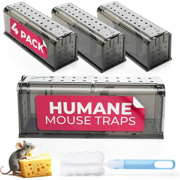 Humane Mouse Trap Pack of 4 - Live Mouse Traps Catch and Release Trap for Indoor and Outdoor Use - Reusable Mouse Traps, Safe & Effective No Kill Mouse Traps - Humane Mouse Traps Catch and Release