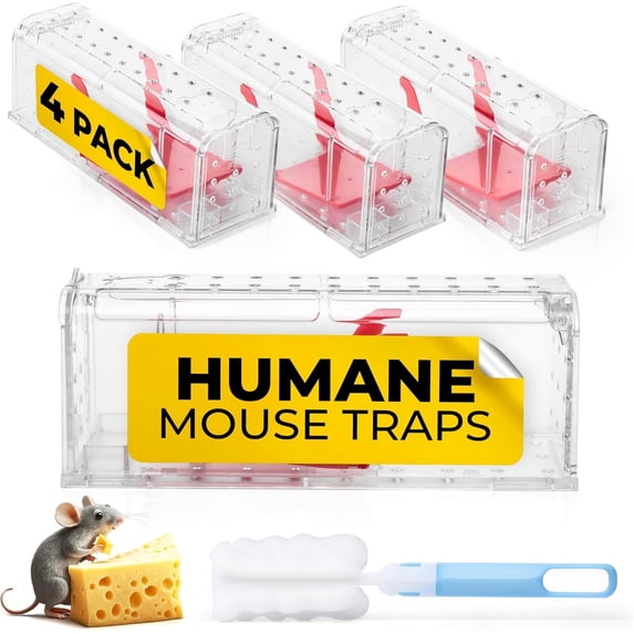 Humane Mouse Trap Pack of 4 - Live Mouse Traps Catch and Release Trap for Indoor and Outdoor Use - Reusable Mouse Traps, Safe & Effective No Kill Mouse Traps - Humane Mouse Traps Catch and Release