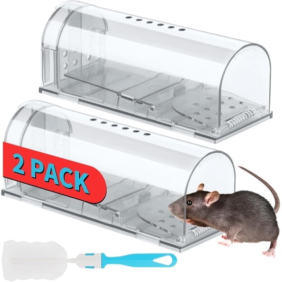 Humane Mouse Traps 2 Pack, Live Mouse Traps, Catch Release Mouse Traps Indoor for Home, No Kill Mole Squirrel Rat Traps for House & Outdoors, Pet Safe, White