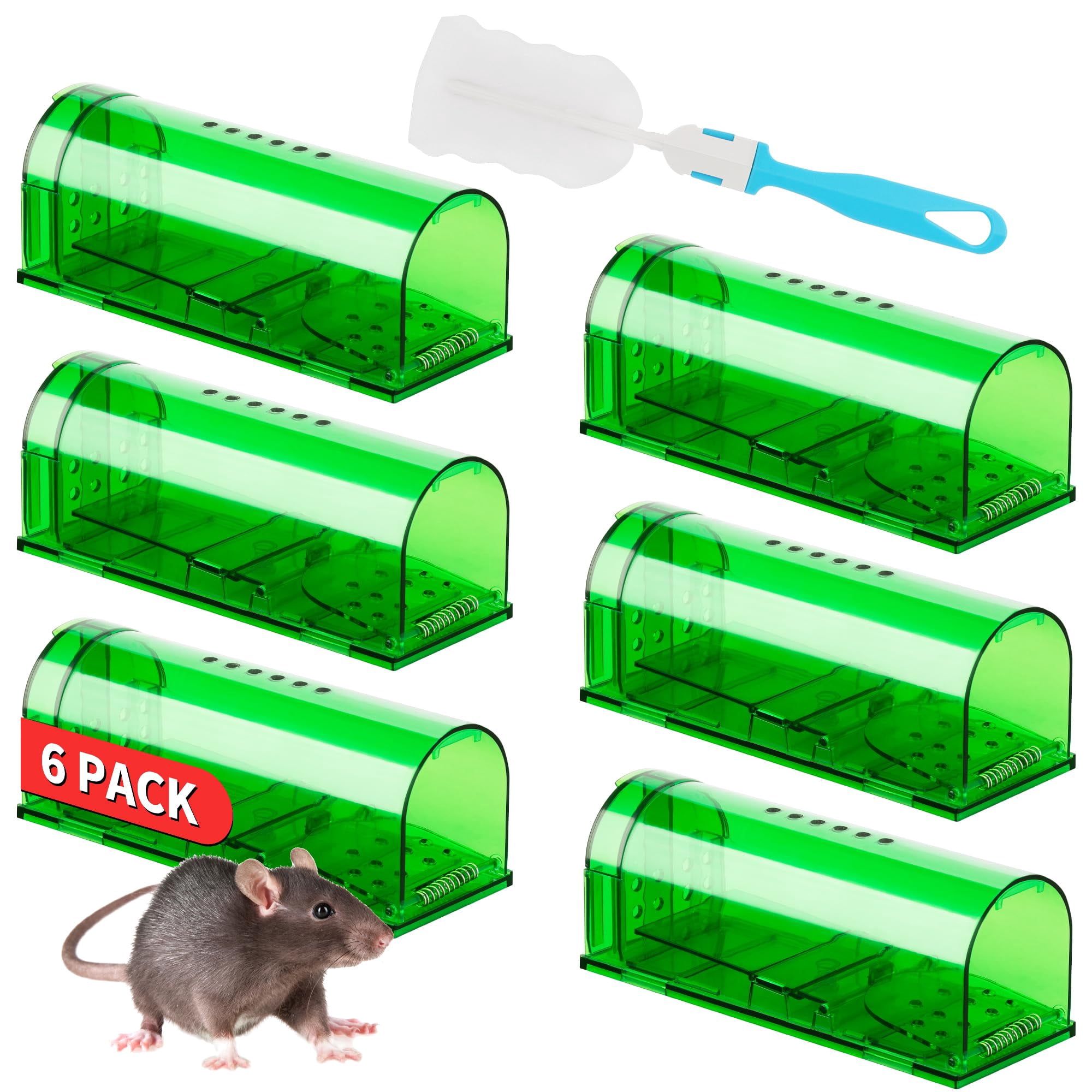Humane Mouse Traps 6 Pack  No Touch Catch And Release Live Rodent Reusable With Cleaning Brush Pet Safe Indoor Outdoor Control For Mice Rats Chipmunks Voles